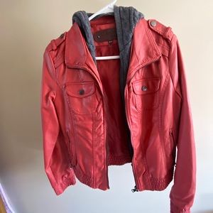 Ci Sono Vegan Faux Leather Jacket with Knit Hood